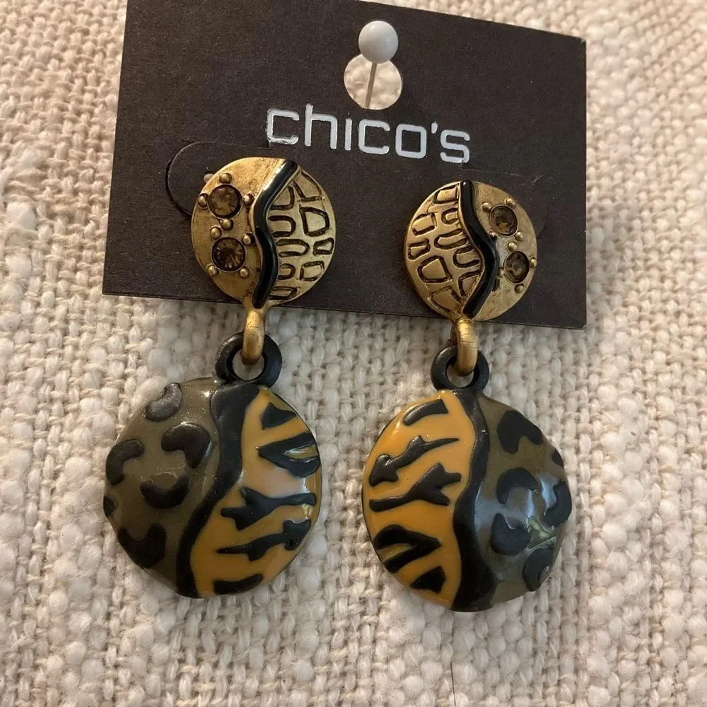 0181-Chico's Artistic Gold and Black Earrings